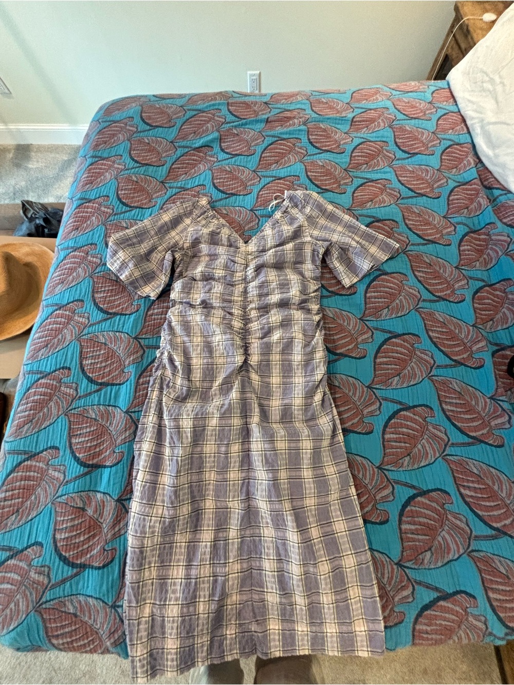 Ganni Purple Seersucker Midi Dress